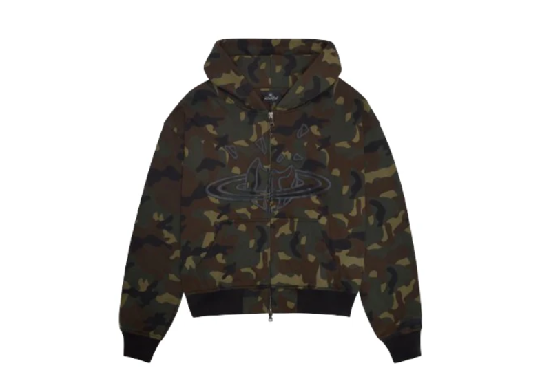 BROKEN PLANET MARKET PLANET ZIP-UP HOODIE CAMO GREEN