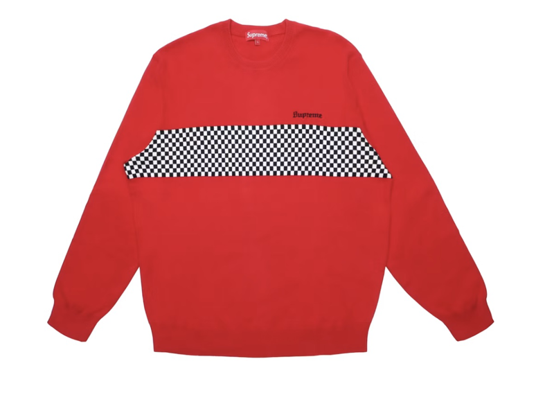 Supreme Checkered Panel Crewneck Sweater Red